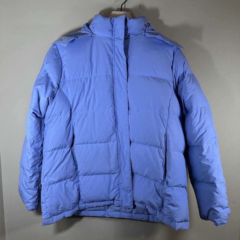 L.L.Bean Women’s L Blue Goose Down Puffer Jacket Removable Hood Full Zip Winter